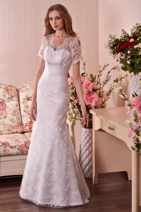 ---Trieste Wedding Dresses, Lace mermaid wedding dress with sheer short sleeves, sweetheart neckline, 2021 collection--