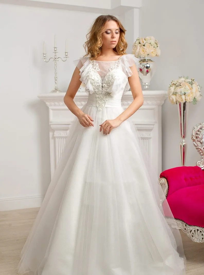 ---Valencia – A line style wedding dress for sale online made in tulle with satin lining from the 2021 bridal collection--