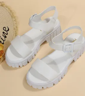 2022 Nuove Donne Scarpe di Modo di Colore Solido Una Parola Sandali Piattaforma Piatta Estate Tacchi Grossi Fibbia Scarpe Da Spi