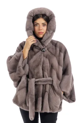 Blue iris mink fur cape with hood