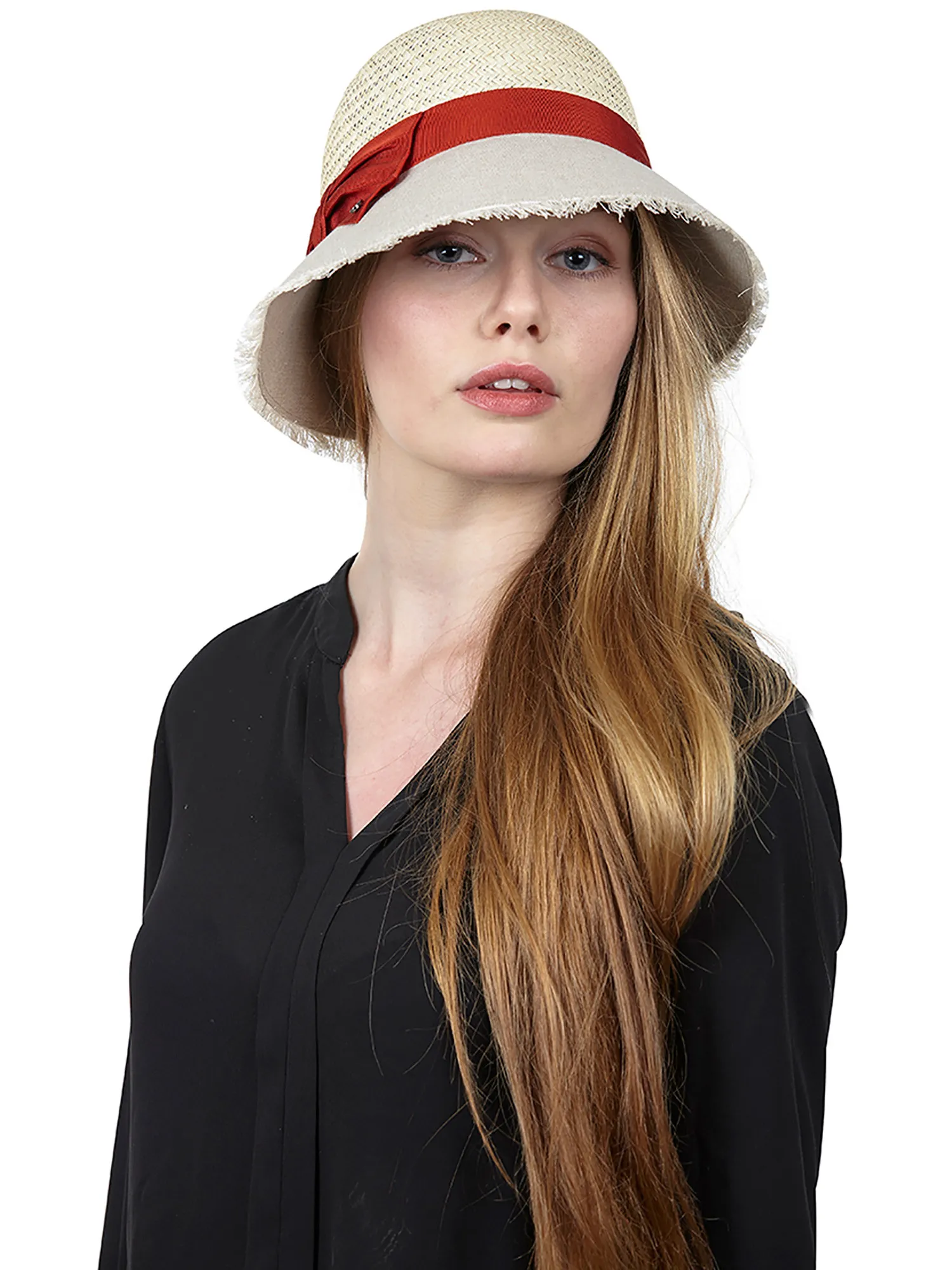 Cloche Hat with red ribbon
