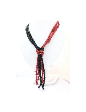 collana sciarpa con corallo di scoglio e agata nera