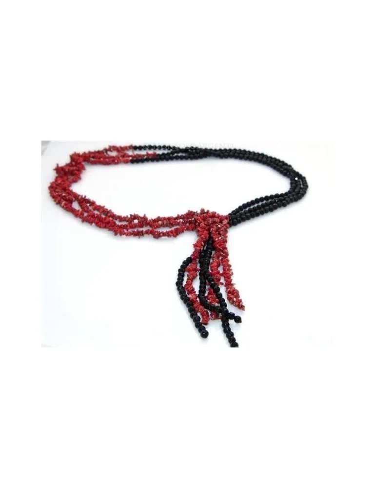 collana sciarpa con corallo di scoglio e agata nera