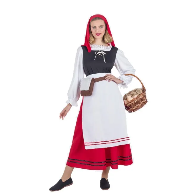 Costume da pastorella con sciarpa rossa per donna