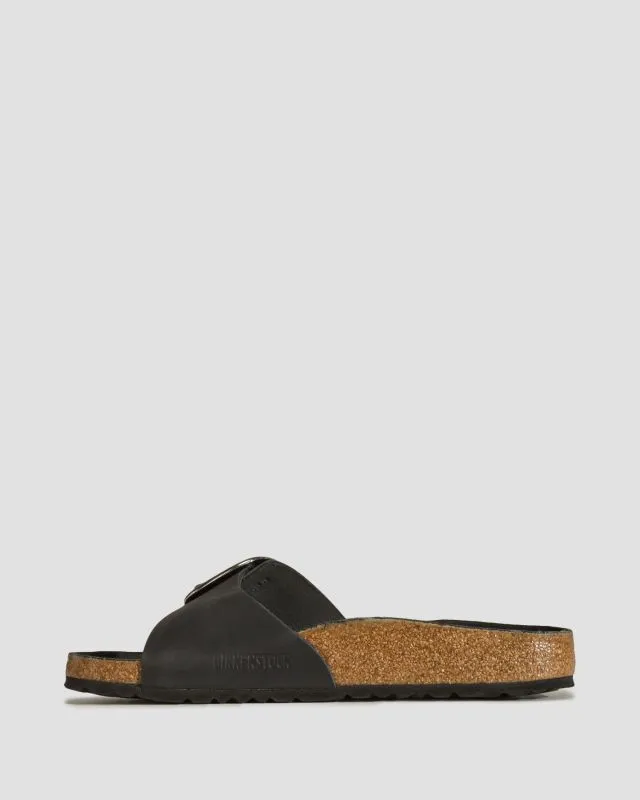 Czarne klapki damskie Birkenstock Madrid Oiled Leather Narrow 1006523-black