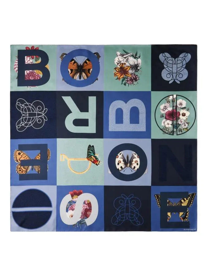 FOULARD BORBONESE 90X90 CM IN SETA 6DP066 TG4 J35 BLU PRUSSIA/LICHENE