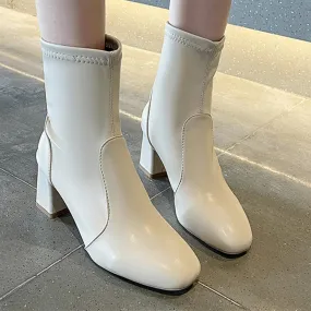 Inverno Donna Tacchi medi Chelsea Stivali Chunky Scarpe alla caviglia 2023 Nuova tendenza Vestito da moda Punta quadrata Décolle