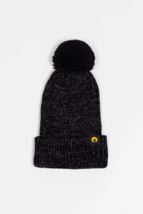 KARA GIRL – Black knit hat lurex with pompon