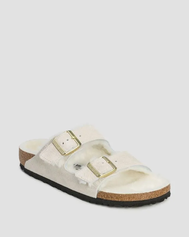 Klapki z futerkiem damskie Birkenstock Arizona Shearling Narrow 1026193-weis