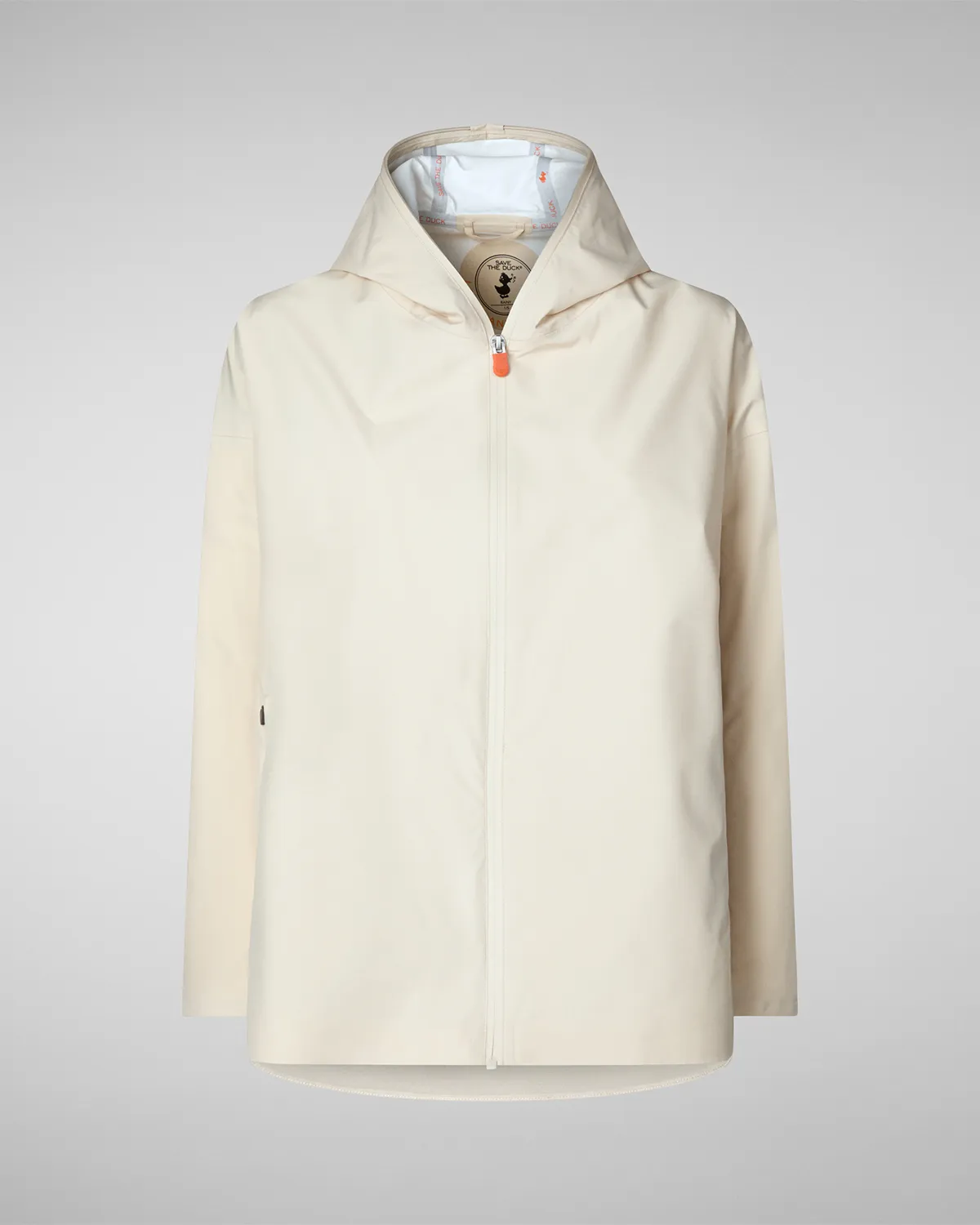 Parka corto antipioggia color latte con cappuccio