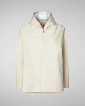 Parka corto antipioggia color latte con cappuccio