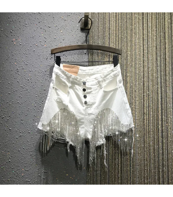 Shorts denim frange in strass