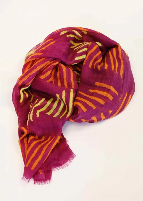 Stola in Cashmere light Ciclamino, Gialla e Arancio