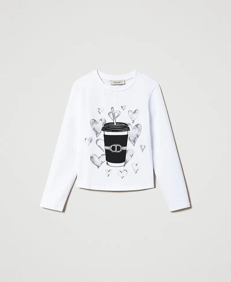 T-shirt con stampa e strass