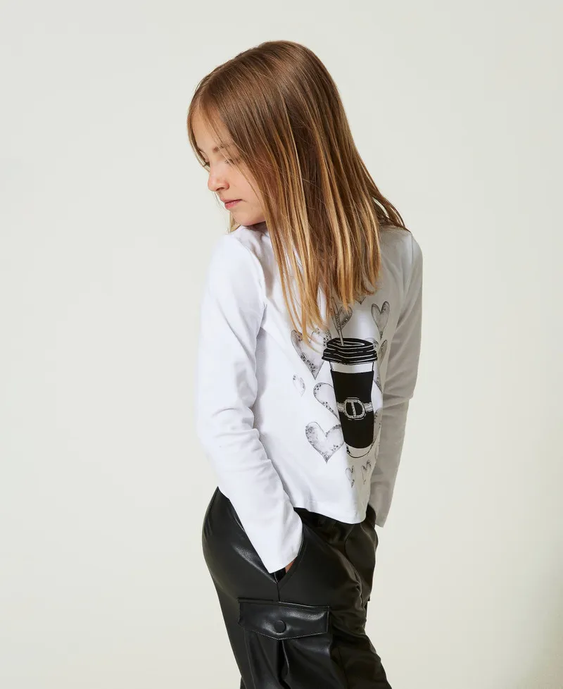 T-shirt con stampa e strass