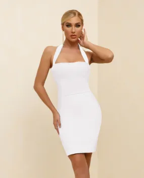 Vestito dalla fasciatura 2022 Vestito aderente bianco da donna nuovo Vestito da sera elegante da sera con scollo allamericana A