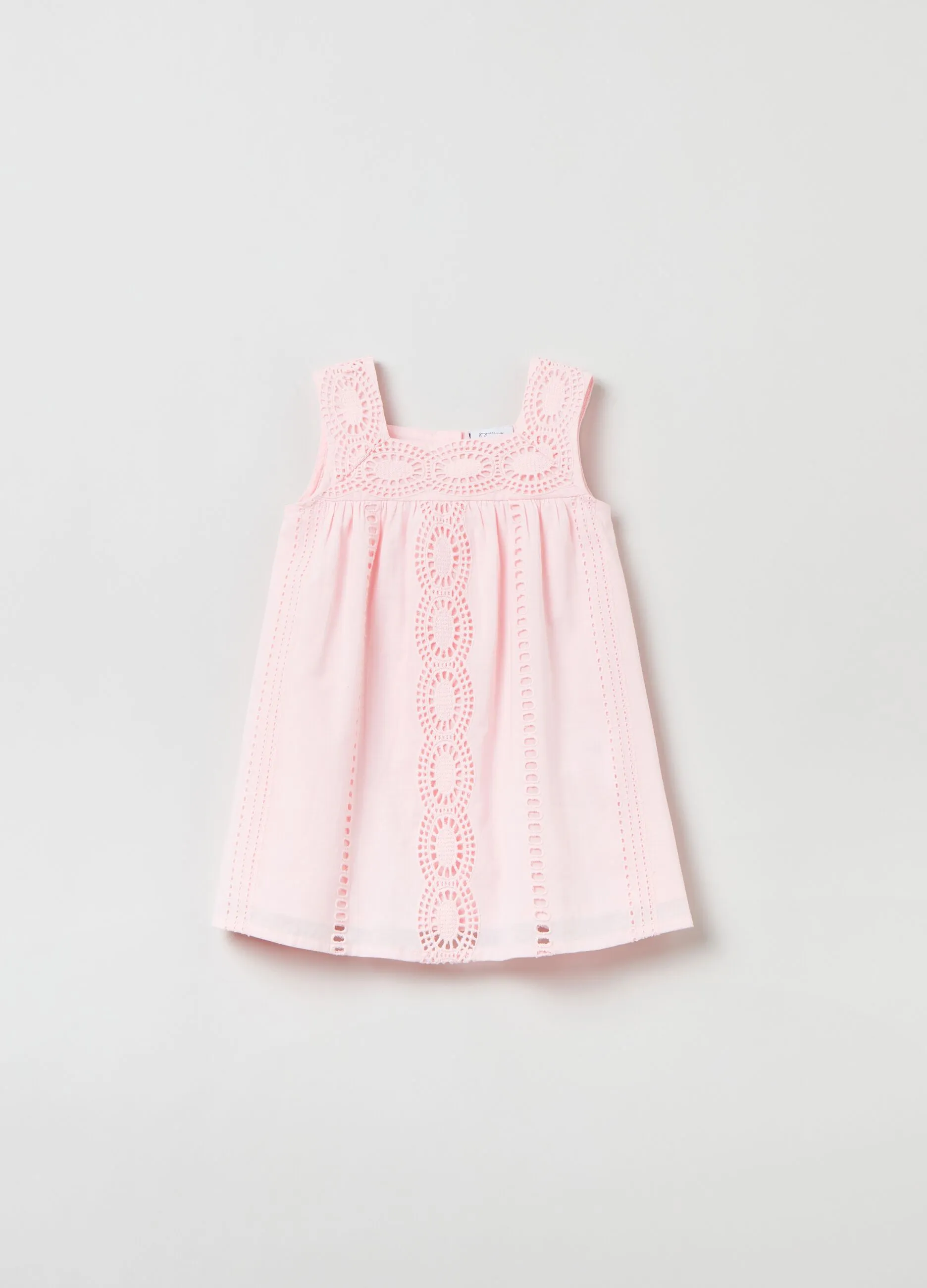 Vestito smanicato in cotone sangallo
